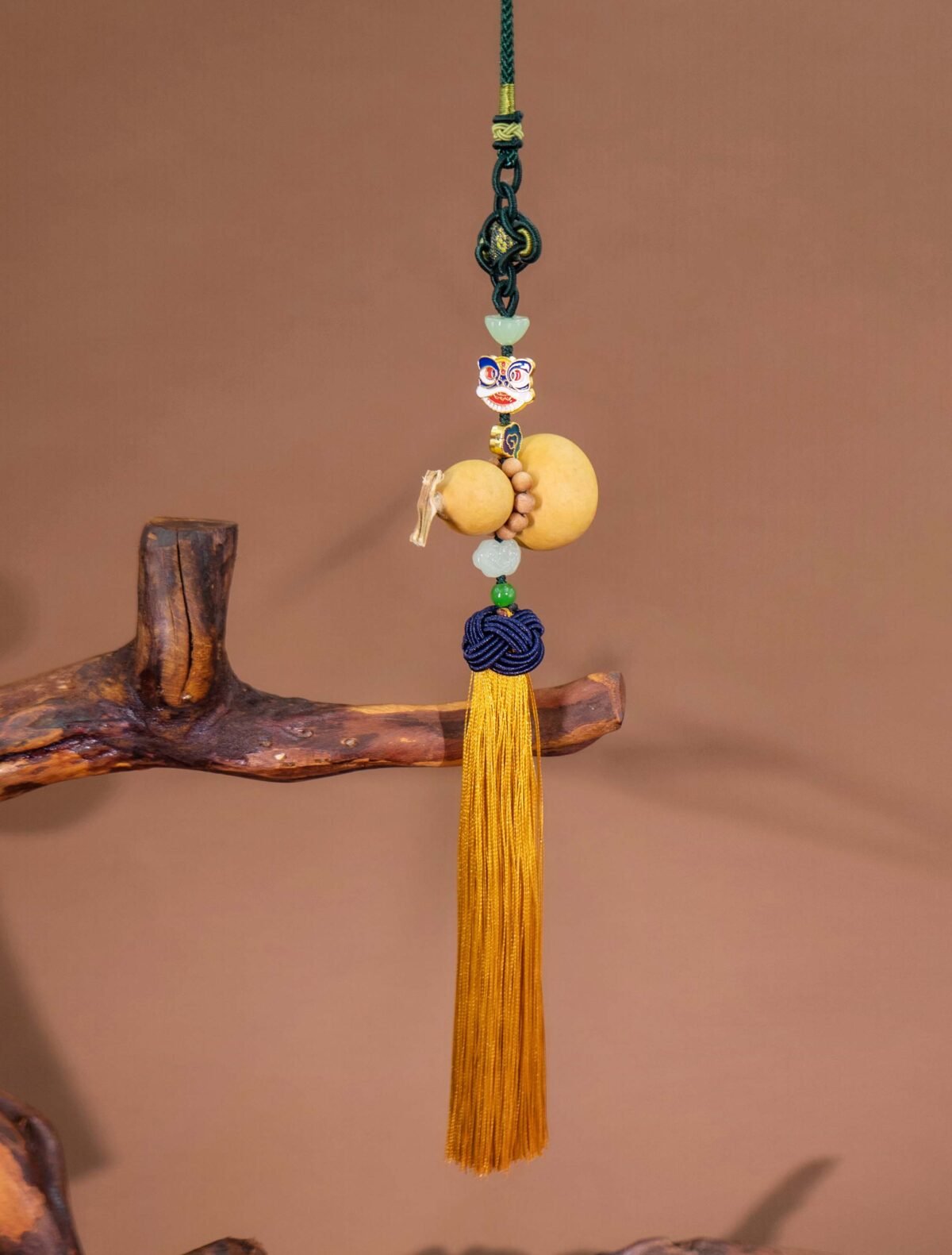 Nature & Tao Lucky Gourd Pendant – Yellow Tassel, Absorbs Negativity, Attracts Blessings for Your Vehicle or Living Space