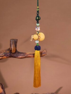 Nature & Tao Lucky Gourd Pendant – Yellow Tassel, Absorbs Negativity, Attracts Blessings for Your Vehicle or Living Space