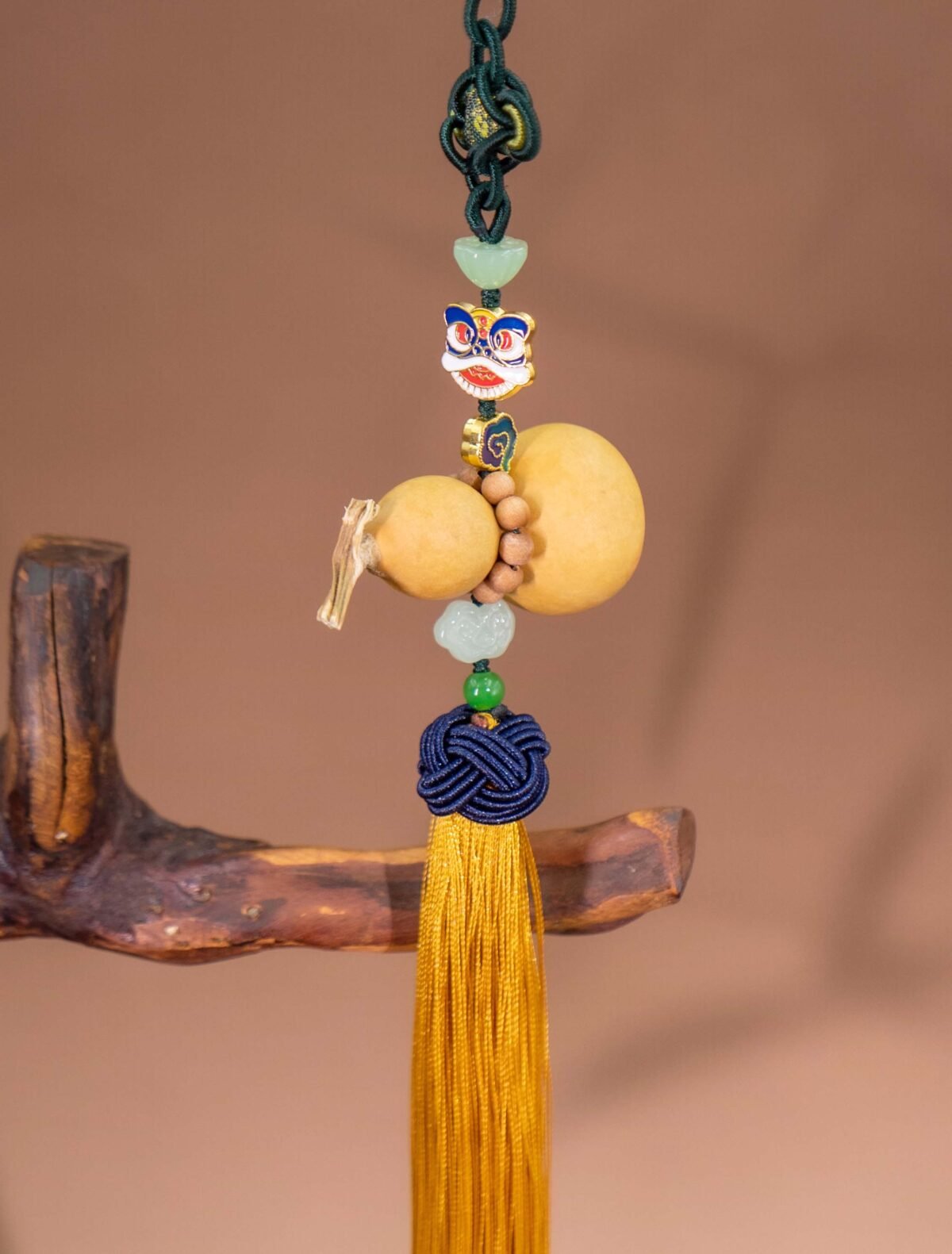Nature & Tao Lucky Gourd Pendant – Yellow Tassel, Absorbs Negativity, Attracts Blessings for Your Vehicle or Living Space