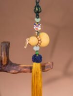 Nature & Tao Lucky Gourd Pendant – Yellow Tassel, Absorbs Negativity, Attracts Blessings for Your Vehicle or Living Space