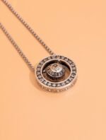 Nature & Tao 24 Mountains Pendant – 925 Silver Ring with Free‑Spinning Flat Round Taiji Bead & Directional Engravings
