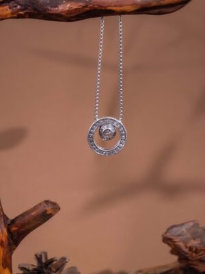 Nature & Tao 24 Mountains Pendant – 925 Silver Ring with Free‑Spinning Flat Round Taiji Bead & Directional Engravings