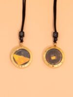 Nature & Tao ShanGui Exorcism Pendant – Vintage Coin in Protective Frame with 24 Mountains & 12 Zodiac, Black Cord & Cloud-Carved Sandalwood Beads