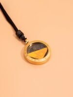 Nature & Tao ShanGui Exorcism Pendant – Vintage Coin in Protective Frame with 24 Mountains & 12 Zodiac, Black Cord & Cloud-Carved Sandalwood Beads