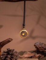 Nature & Tao ShanGui Exorcism Pendant – Vintage Coin in Protective Frame with 24 Mountains & 12 Zodiac, Black Cord & Cloud-Carved Sandalwood Beads