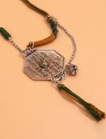Nature & Tao ShanGui Exorcism Pendant Necklace – Vintage Tibetan Silver Octagonal Amulet, Gold Taiji, Hand-Braided Cord, Detachable Chain & Tassel