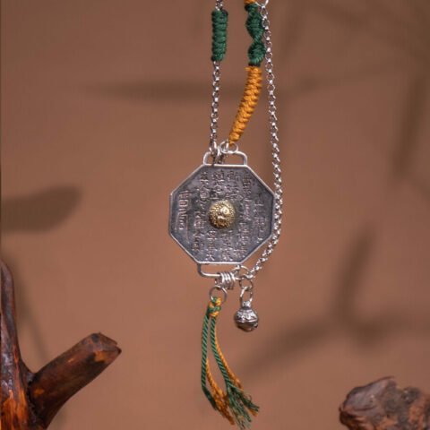 Nature & Tao ShanGui Exorcism Pendant Necklace – Vintage Tibetan Silver Octagonal Amulet, Gold Taiji, Hand-Braided Cord, Detachable Chain & Tassel