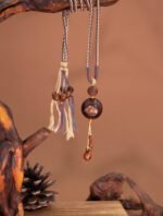 Nature & Tao Thunder-Struck Wood Muyu Pendant – Taiji Bagua Peachwood Spacer, Natural Open-Core Wood Bead & Carved Muyu for Spiritual Awakening