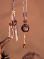 Nature & Tao Thunder-Struck Wood Muyu Pendant – Taiji Bagua Peachwood Spacer, Natural Open-Core Wood Bead & Carved Muyu for Spiritual Awakening