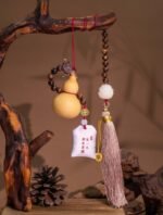 Nature & Tao Five Treasures Pendant – Gourd, Bodhi, Lotus, Scented Sachet & Pink Tassel for Protection, Wisdom & Purification
