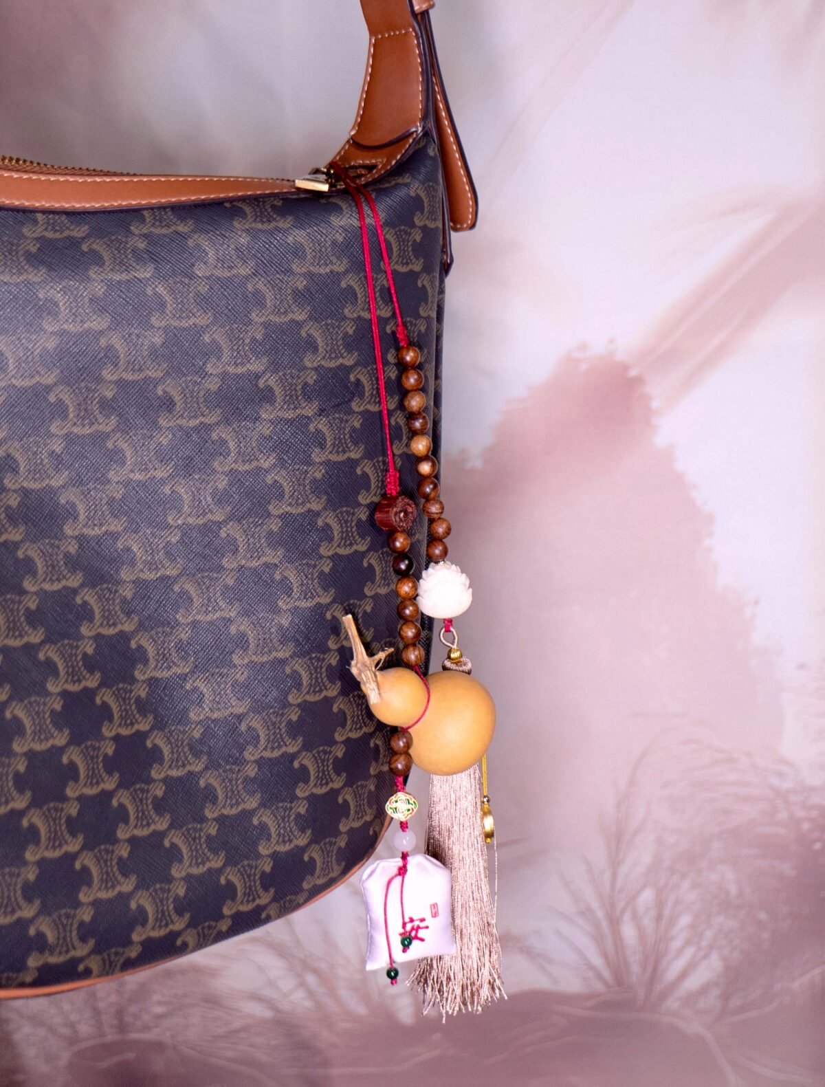 Nature & Tao Five Blessings Pendant – Gourd, Bodhi, Lotus, Scented Sachet & Pink Tassel, A Gentle Reminder of Wholeness & Ease