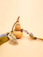 Nature & Tao Five Blessings Gourd Pendant – Gold & Silver Hand-Tied Knot, Red Agate, Fortune Plaque, Lotus Bead & Five Emperor Coins