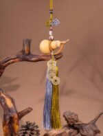 Nature & Tao Five Blessings Gourd Pendant – Gold & Silver Hand-Tied Knot, Red Agate, Fortune Plaque, Lotus Bead & Five Emperor Coins