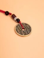 Nature & Tao ShanGui Exorcism Coin –Antique Brass Taoist Amulet with Red Cord for Warding Off Evil & Guarding Peace