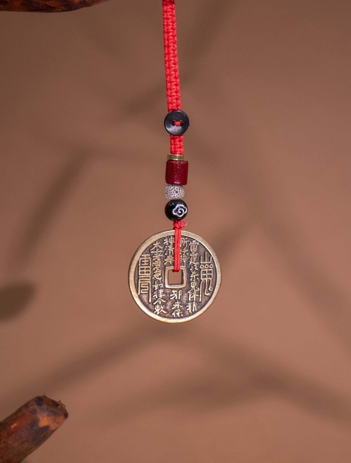 Nature & Tao ShanGui Exorcism Coin –Antique Brass Taoist Amulet with Red Cord for Warding Off Evil & Guarding Peace