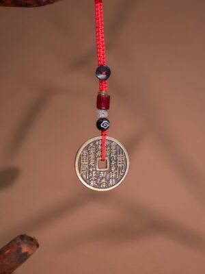 Nature & Tao ShanGui Exorcism Coin –Antique Brass Taoist Amulet with Red Cord for Warding Off Evil & Guarding Peace