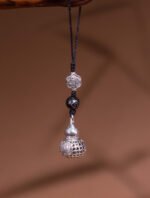 Nature & Tao Vintage Silver Lotus Gourd Charm – Hollow Carved Design, Fortune “Fu” Plaque, Sandalwood Bead & Black Cord