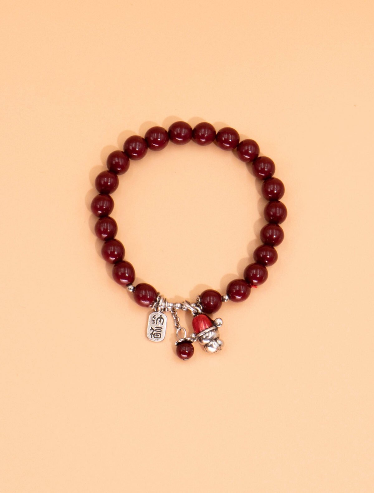 Nature & Tao Sacred Cinnabar & Silver Wealth God Bracelet – Ward Off Evil, Attract Wealth, Receive Blessings