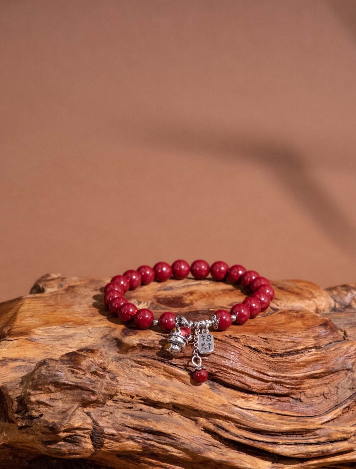 Nature & Tao Sacred Cinnabar & Silver Wealth God Bracelet – Ward Off Evil, Attract Wealth, Receive Blessings