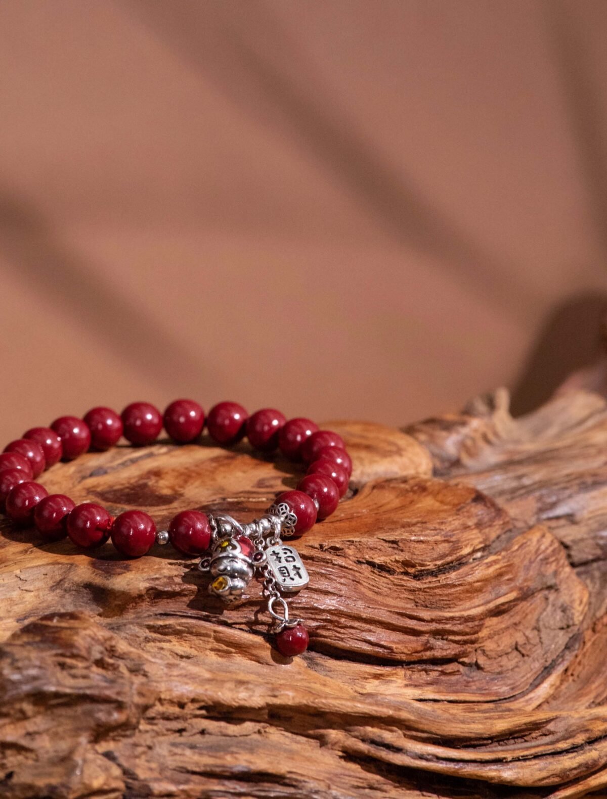 Nature & Tao Sacred Cinnabar & Silver Wealth God Bracelet – Ward Off Evil, Attract Wealth, Receive Blessings