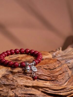 Nature & Tao Sacred Cinnabar & Silver Wealth God Bracelet – Ward Off Evil, Attract Wealth, Receive Blessings