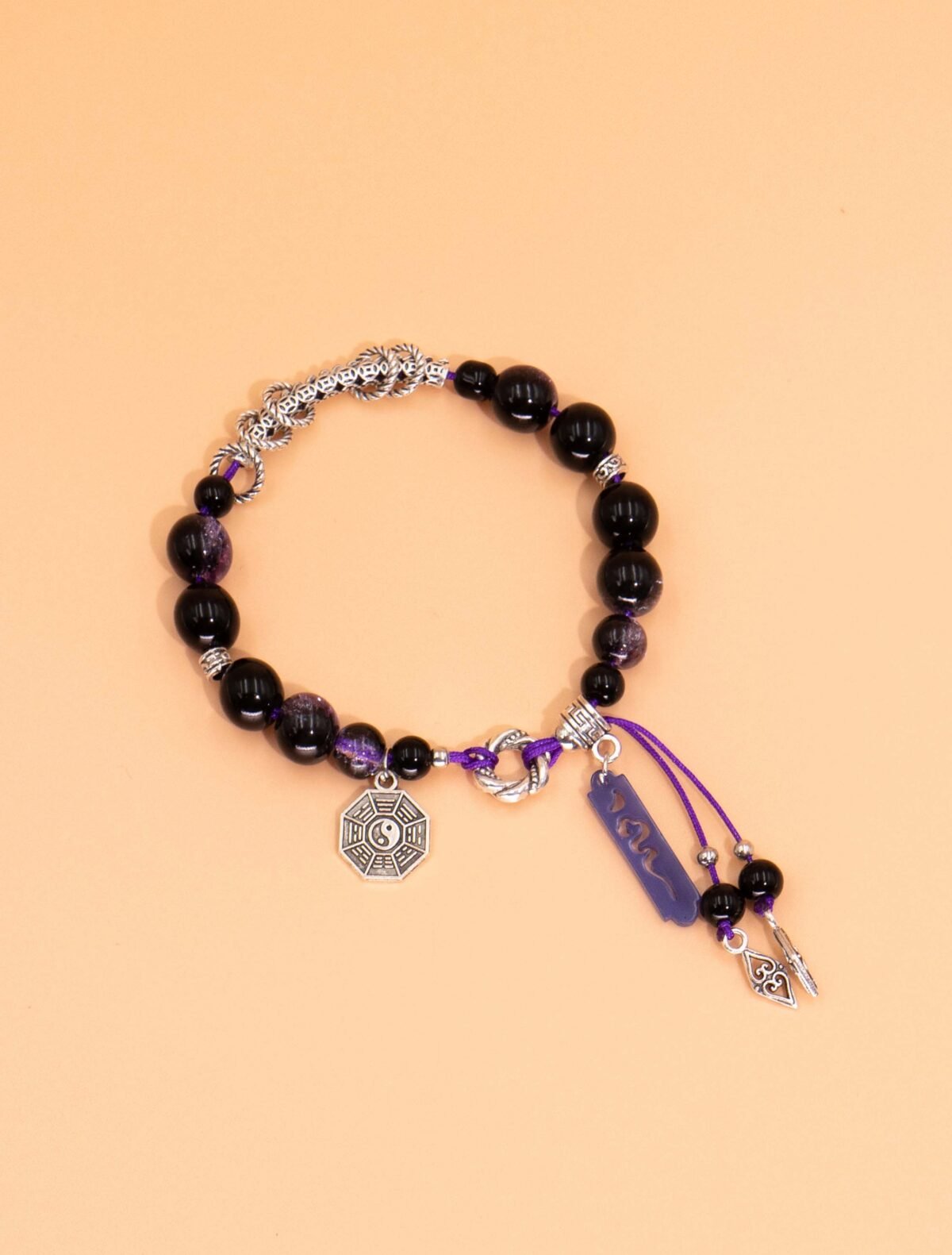 Nature & Tao Purple Crystal & Bagua Charm Bracelet – Harmonize Yin-Yang, Ward Off Evil, Enhance Intuition