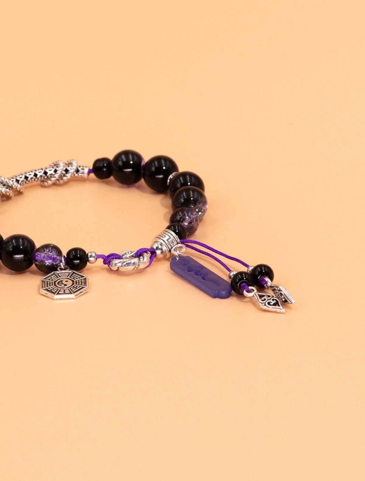 Nature & Tao Purple Crystal & Bagua Charm Bracelet – Harmonize Yin-Yang, Ward Off Evil, Enhance Intuition