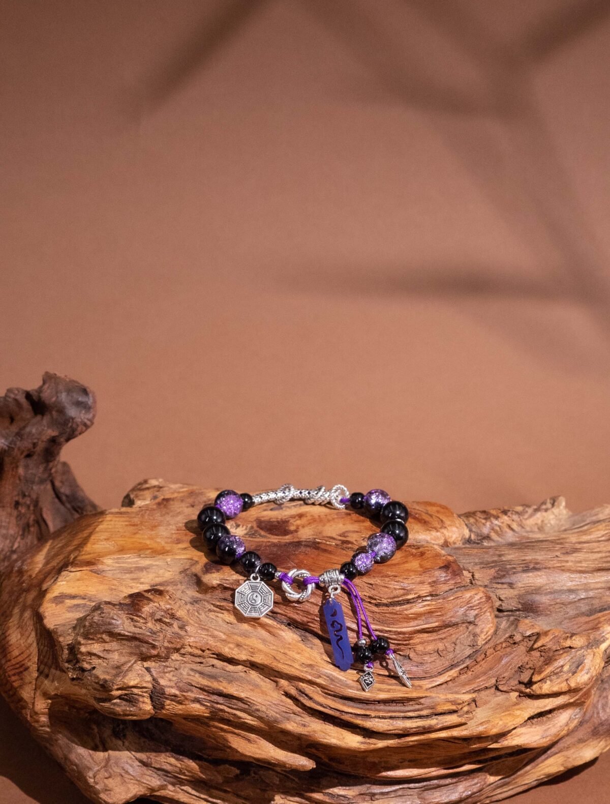 Nature & Tao Purple Crystal & Bagua Charm Bracelet – Harmonize Yin-Yang, Ward Off Evil, Enhance Intuition
