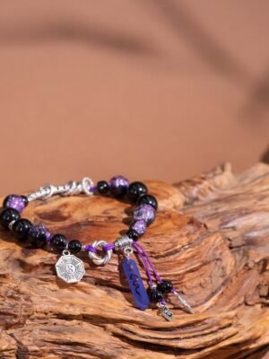 Nature & Tao Purple Crystal & Bagua Charm Bracelet – Harmonize Yin-Yang, Ward Off Evil, Enhance Intuition