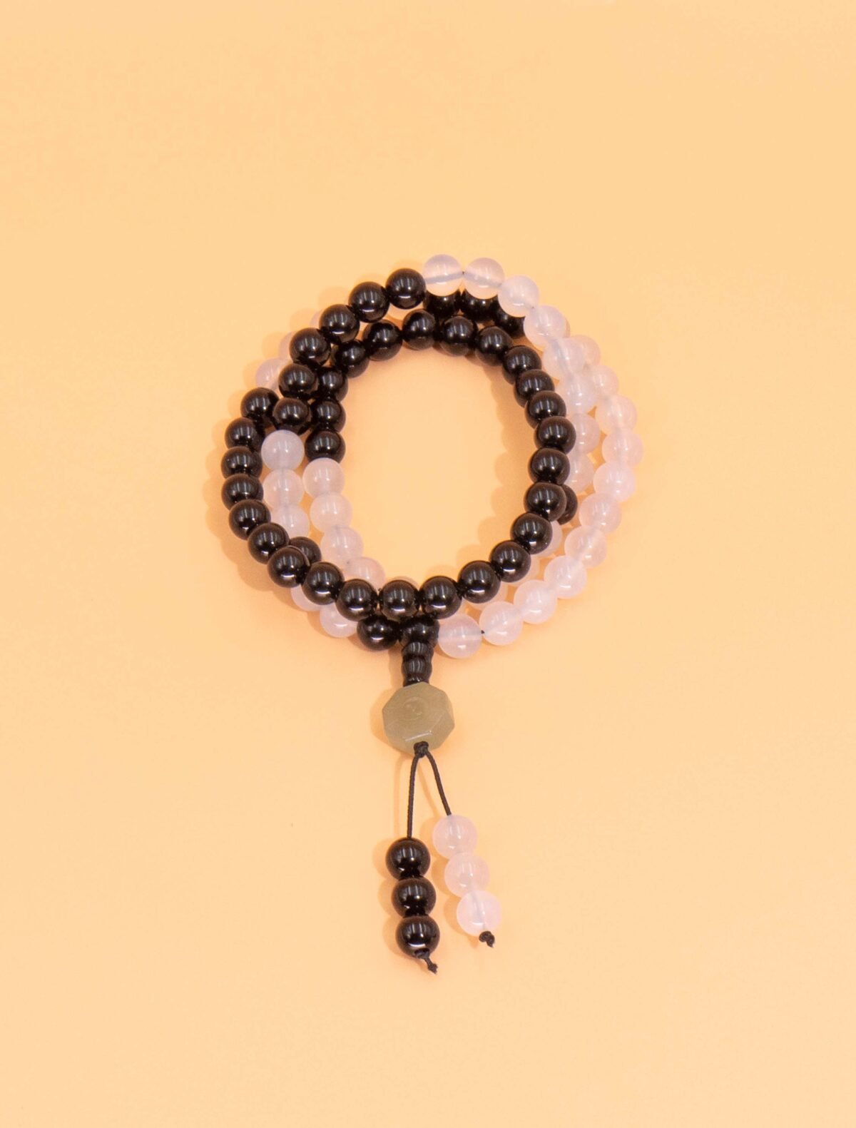Nature & Tao Esoteric Taoist Prayer Beads – Plain Black & White Agate, Bead-Count Segments Encoding the Complete Cosmic Mandala (Laojun‘s 81 Transformations), Black Agate Top Bead & Jade Bagua Taiji Fish