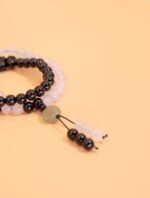 Nature & Tao Esoteric Taoist Prayer Beads – Plain Black & White Agate, Bead-Count Segments Encoding the Complete Cosmic Mandala (Laojun‘s 81 Transformations), Black Agate Top Bead & Jade Bagua Taiji Fish
