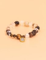 Nature & Tao Sacred Wood & Stone Bracelet – Aloeswood, Tiger‘s Eye & White Water Gold