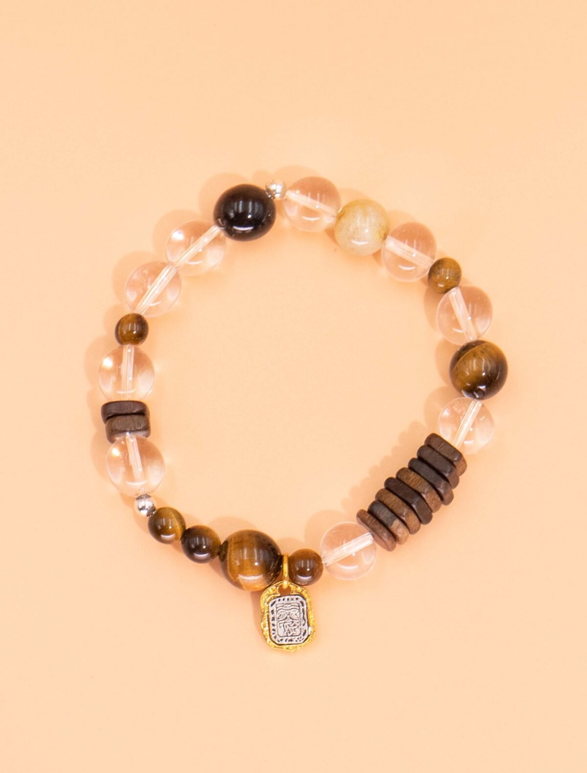 Nature & Tao Sacred Wood & Stone Bracelet – Aloeswood, Tiger‘s Eye & White Water Gold