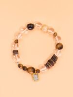 Nature & Tao Sacred Wood & Stone Bracelet – Aloeswood, Tiger‘s Eye & White Water Gold