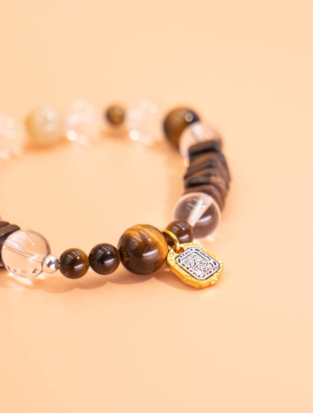 Nature & Tao Sacred Wood & Stone Bracelet – Aloeswood, Tiger‘s Eye & White Water Gold