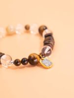 Nature & Tao Sacred Wood & Stone Bracelet – Aloeswood, Tiger‘s Eye & White Water Gold