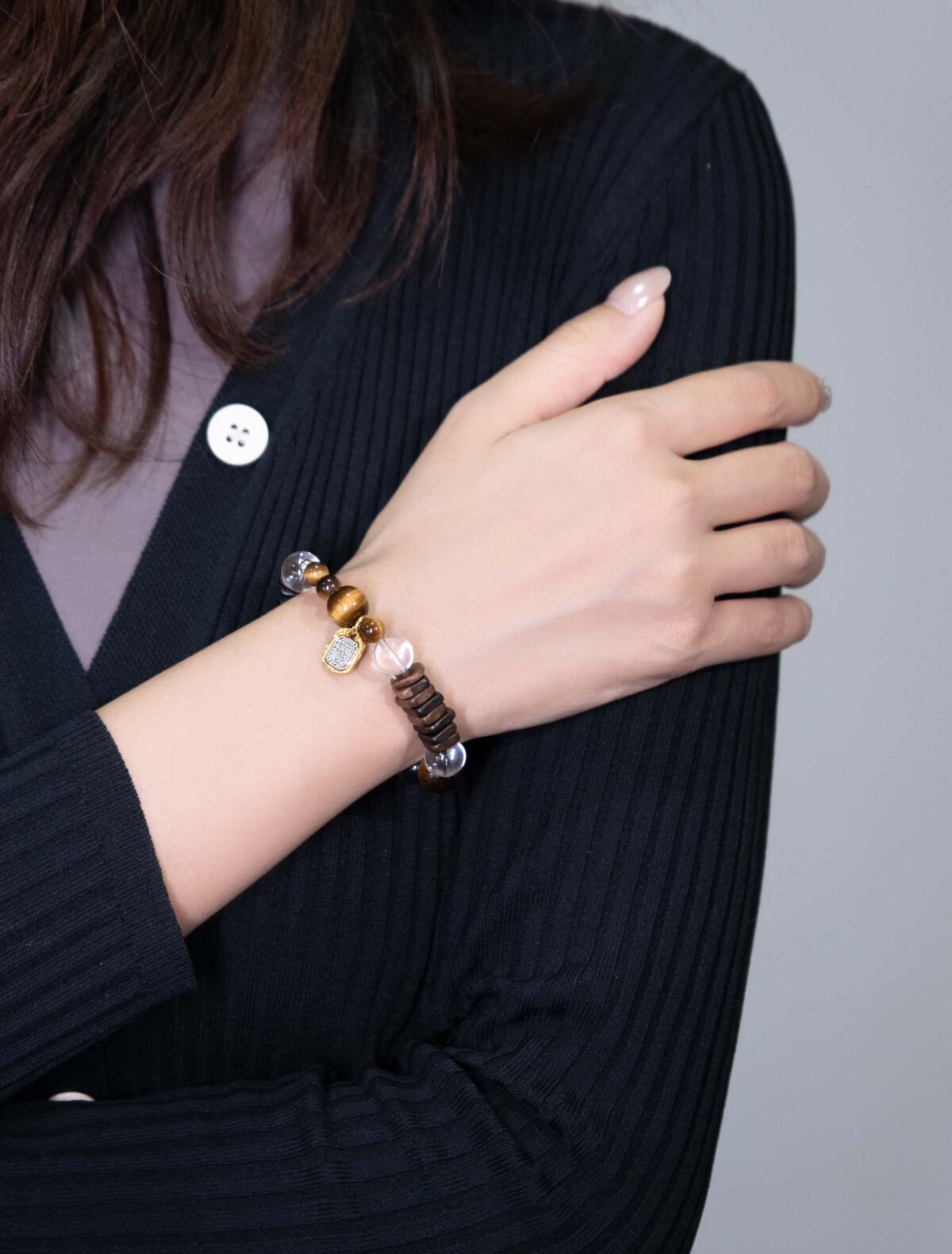Nature & Tao Agarwood, Tiger’s Eye & White Water Gold Bracelet – A Trio of Earthly & Celestial Energies for Daily Wear