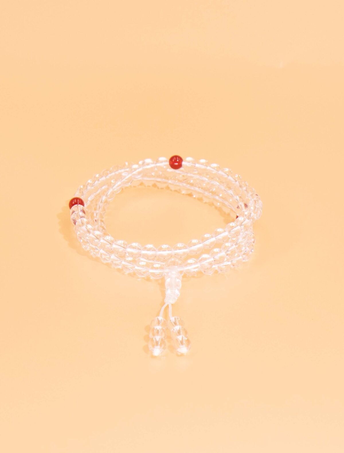 Nature & Tao White Crystal Prayer Beads – 108 Beads of Pure Light, Marked by Three Red Agate Stones