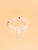 Nature & Tao White Crystal Prayer Beads – 108 Beads of Pure Light, Marked by Three Red Agate Stones