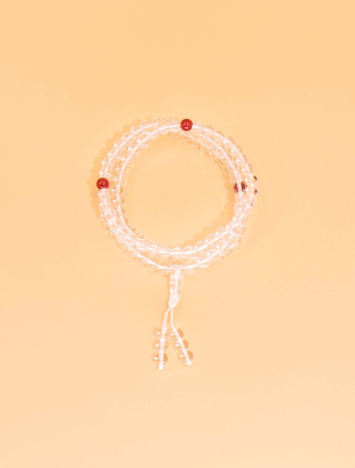 Nature & Tao White Crystal Prayer Beads – 108 Beads of Pure Light, Marked by Three Red Agate Stones