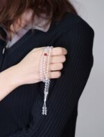Nature & Tao White Crystal 108 Beads – Clear, Luminous, with Red Agate Markers Every 27 Beads & Crown Bead, A Counting Companion for Daily Practice