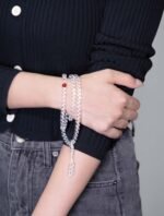 Nature & Tao White Crystal 108 Beads – Clear, Luminous, with Red Agate Markers Every 27 Beads & Crown Bead, A Counting Companion for Daily Practice