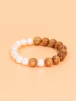 Nature & Tao Pearl & Nanmu Wood Bracelet – Moonlit Water Meets Sacred Golden Wood