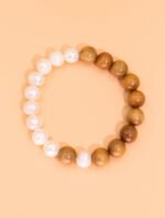 Nature & Tao Pearl & Nanmu Wood Bracelet – Moonlit Water Meets Sacred Golden Wood