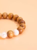 Nature & Tao Pearl & Nanmu Wood Bracelet – Moonlit Water Meets Sacred Golden Wood