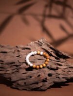 Nature & Tao Pearl & Nanmu Wood Bracelet – Moonlit Water Meets Sacred Golden Wood