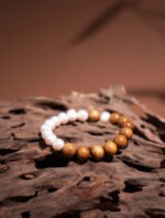 Nature & Tao Pearl & Nanmu Wood Bracelet – Moonlit Water Meets Sacred Golden Wood
