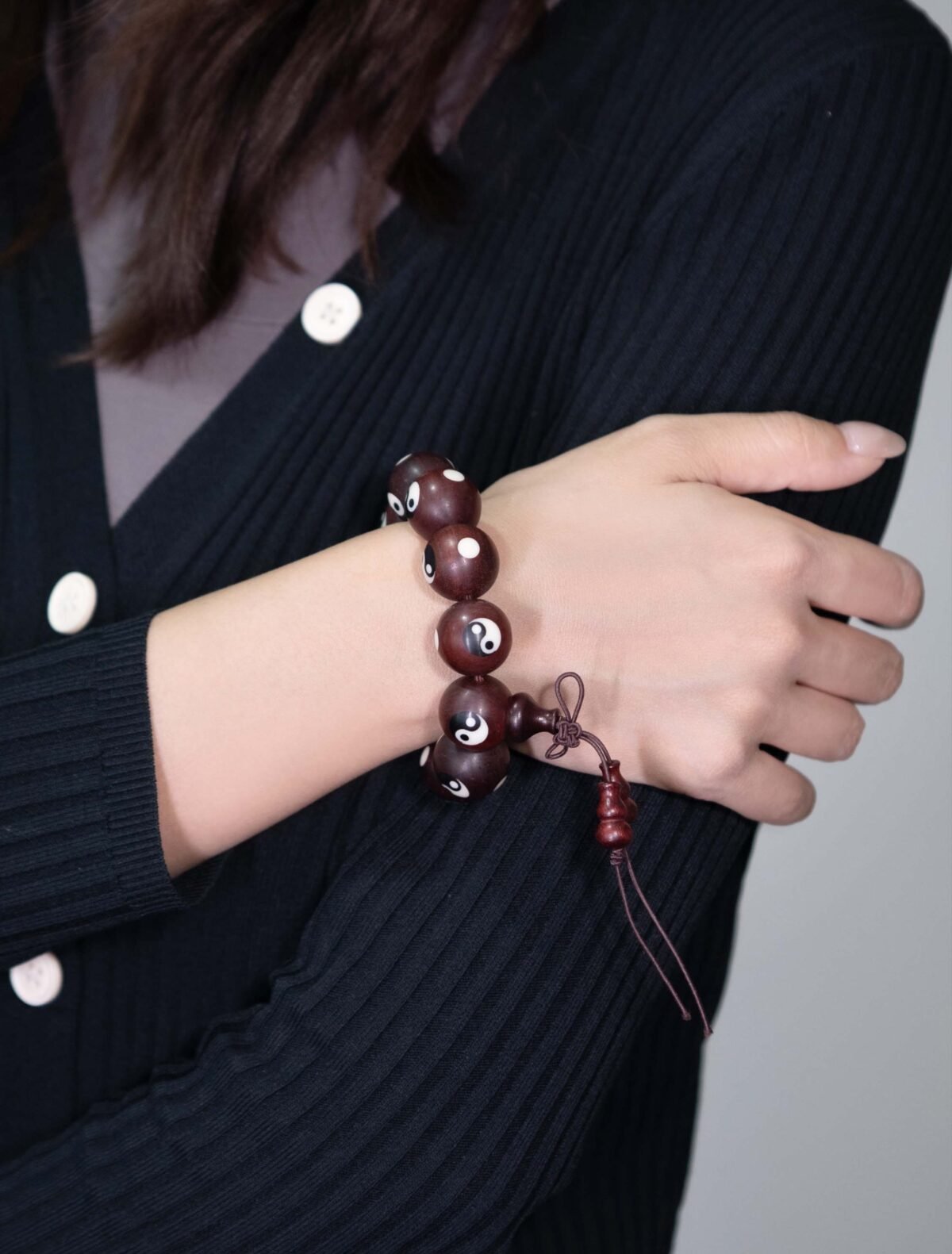 Nature & Tao Bloodwood Taiji Beads – Hand-Inlaid Yin-Yang on Each Bead, Double Hulu Tassel, A Quiet Companion for Daily Wear