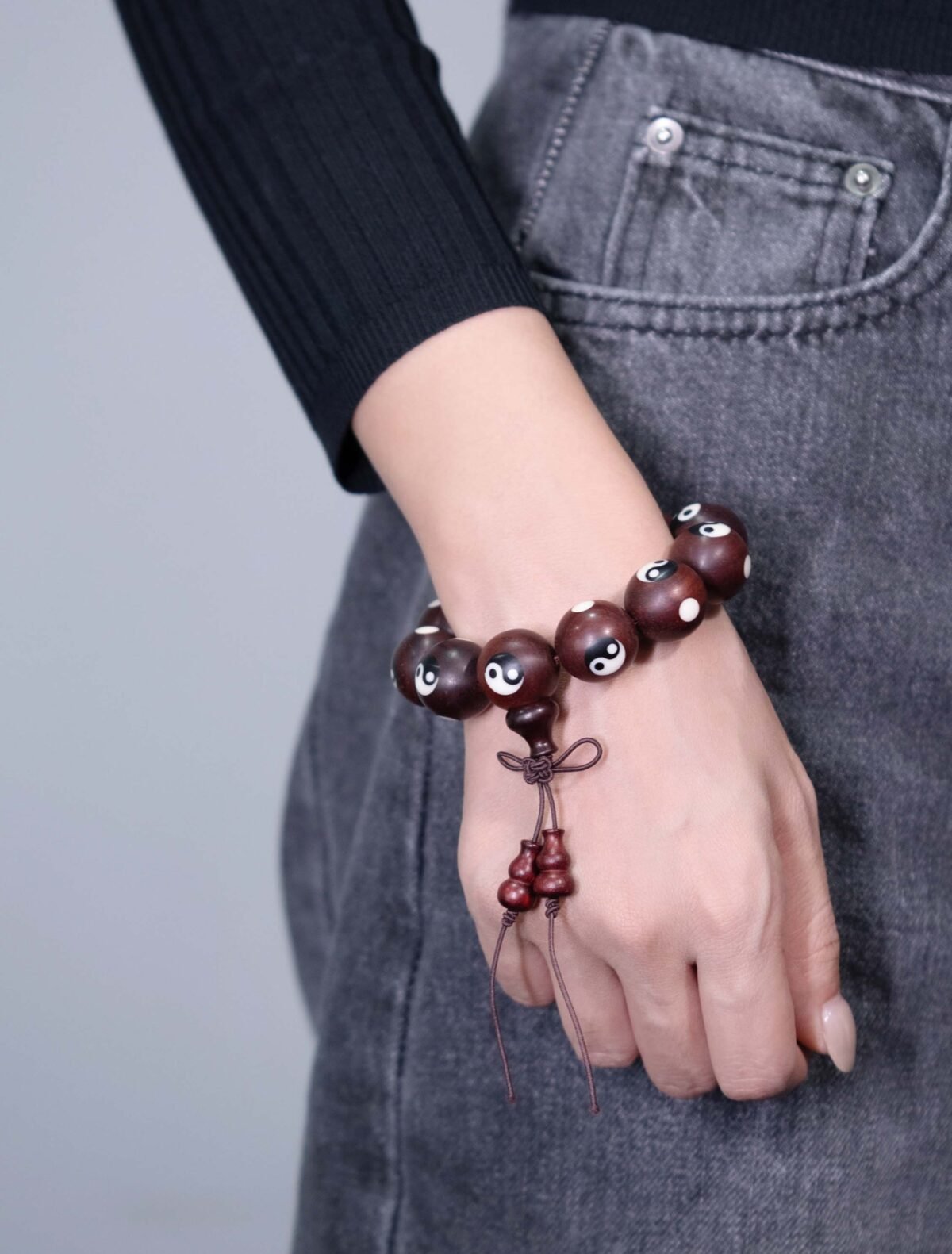 Nature & Tao Bloodwood Taiji Beads – Hand-Inlaid Yin-Yang on Each Bead, Double Hulu Tassel, A Quiet Companion for Daily Wear