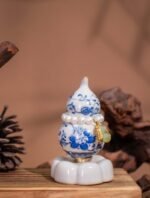 Nature & Tao Blue-and-White Porcelain Hulu – Hand-Painted Lotus Scroll, Rotatable Gourd with Pearl Ring, Hetian Jade Pendant & Ceramic Cloud Base